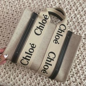 Chloe Mini Woody Logo Strap Canvas Tote